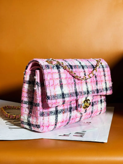Chan*l mini rectangular flap bag pink, white and black - image 5