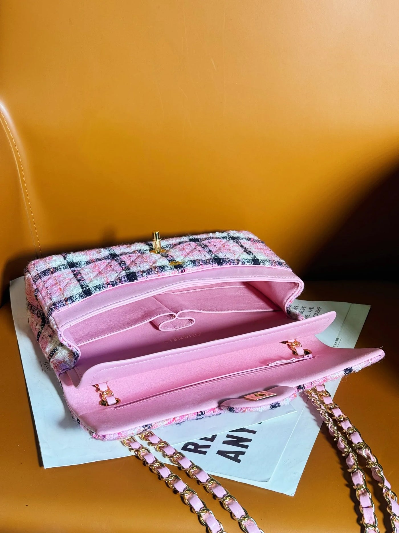 Chan*l mini rectangular flap bag pink, white and black - image 6