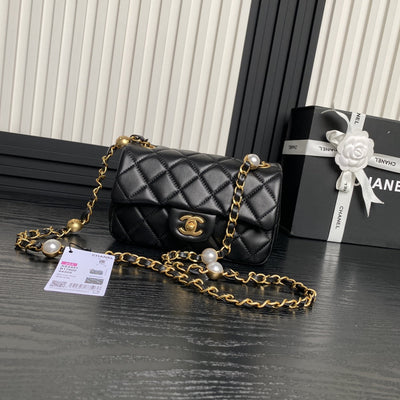 Chan*l mini flap bag top handle pearl chain - image 4