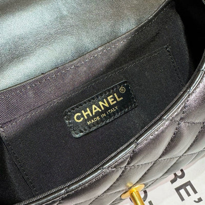 Chan*l 24c top handle flap bag in black lambskin - image 5