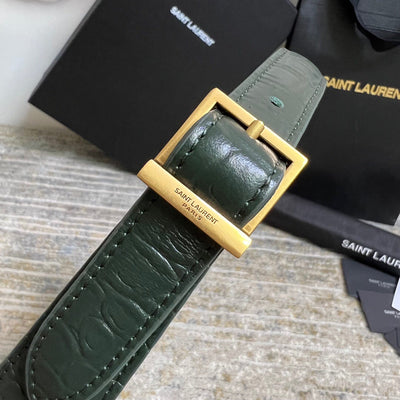 saint laurent le 5 à 7 green crocodile-effect leather shoulder bag in dark green - image 5