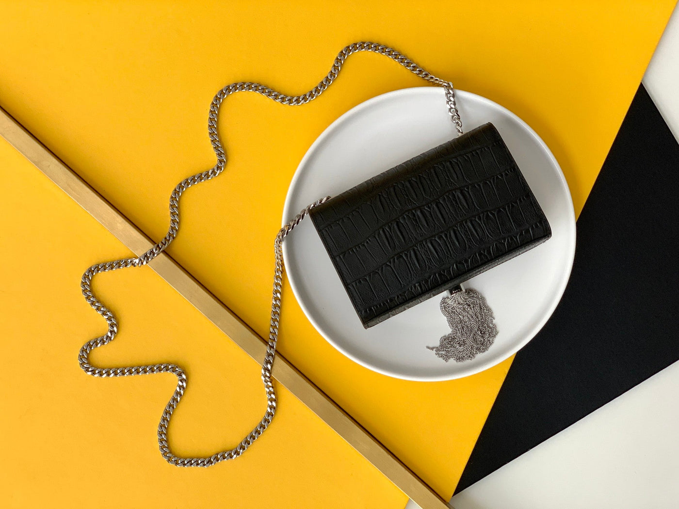 saint laurent black leather small kate tassel crossbody bag sliver - image 4
