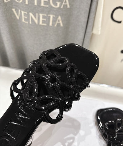 loewe leather petal anagram slides in black - image 4