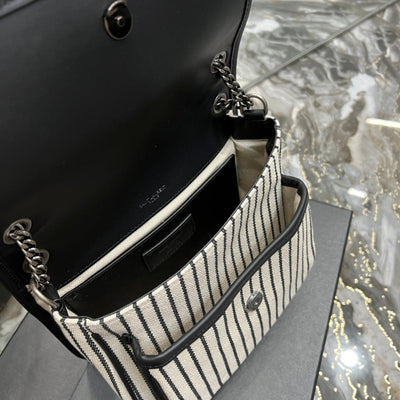 saint laurent cotton canvas striped vintage calfskin monogram medium niki chain satchel - image 4