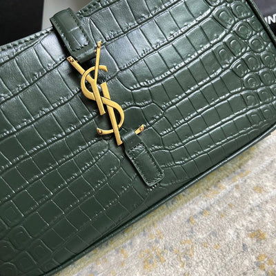 saint laurent le 5 à 7 green crocodile-effect leather shoulder bag in dark green - image 6