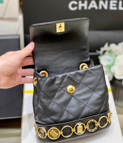 Chan*l charm backpack replica 11 black smooth leather 18x18x8cm - image 2