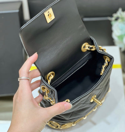 Chan*l charm backpack replica 11 black smooth leather 18x18x8cm - image 3