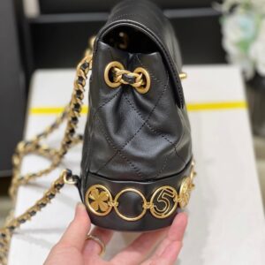 Chan*l charm backpack replica 11 black smooth leather 18x18x8cm - image 4