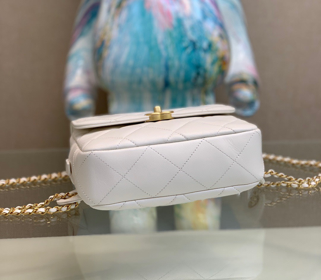 Chan*l mini backpack replica 11 milk white with gold lock 18x20x11.5cm - image 4