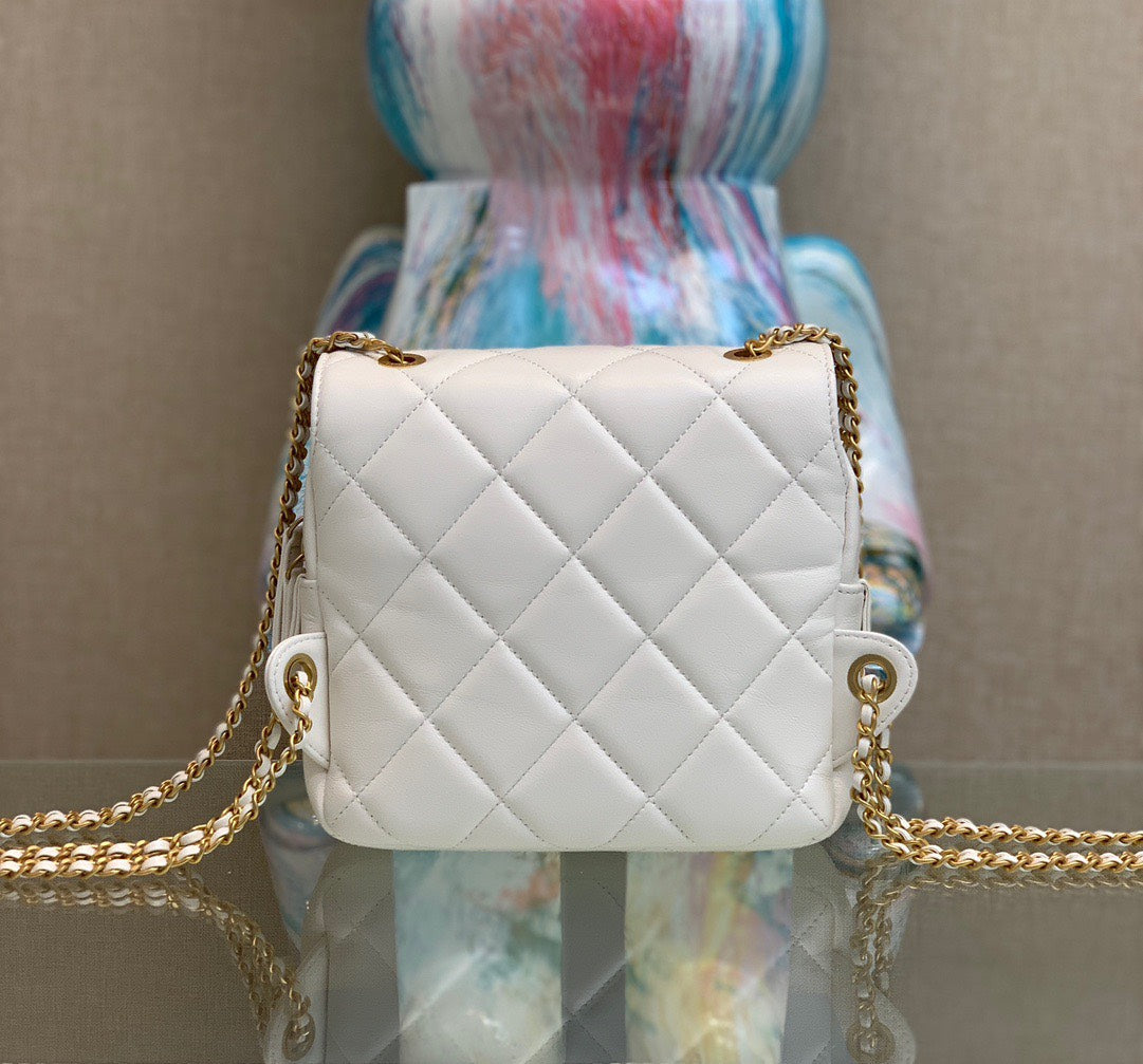 Chan*l mini backpack replica 11 milk white with gold lock 18x20x11.5cm - image 5