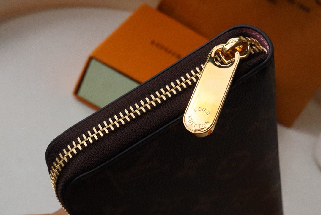 ZIPPY WALLET 19 CM IN BROWN MONOGRAM CALFSKIN WITH COLORFUL STICKER
