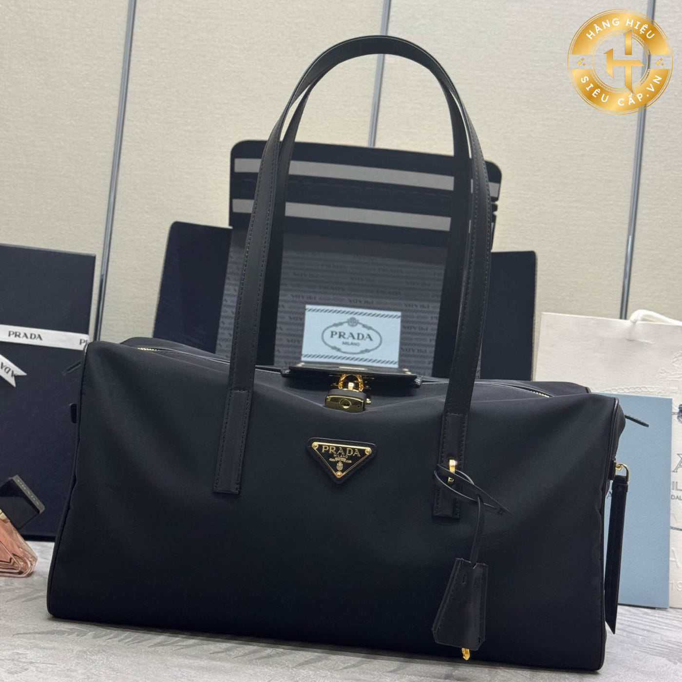 Pr*da brand black large leather handbag gf564 - main image