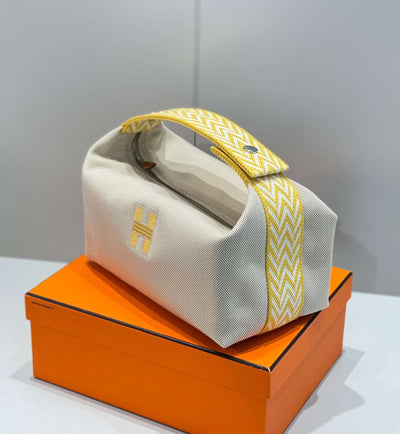 Herm*s bride a brac pm clutch bag yellow fabric 12x20x10cm - image 2