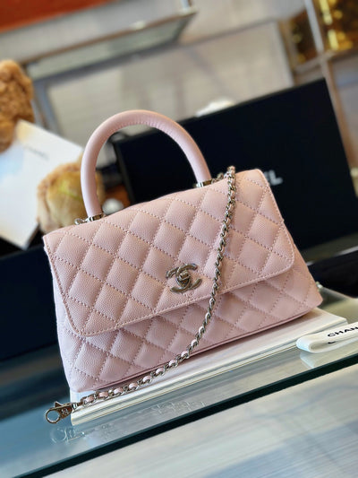 Chan*l coco handbags leather pink with silver lock 23cm - image 2