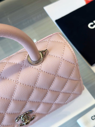 Chan*l coco handbags leather pink with silver lock 23cm - image 3