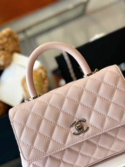 Chan*l coco handbags leather pink with silver lock 23cm - image 4