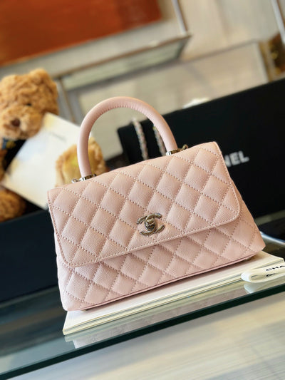 Chan*l coco handbags leather pink with silver lock 23cm - image 6