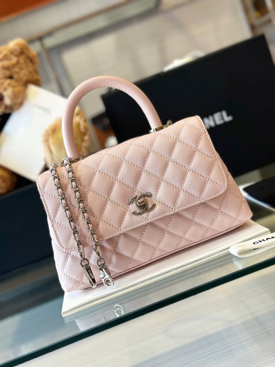 Chan*l coco handbags leather pink with silver lock 23cm - image 7