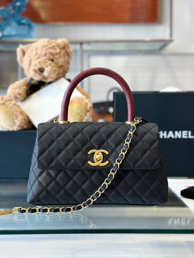 Chan*l handbag coco lock gold lizard skin black 24cm - image 3