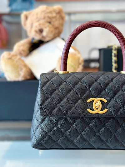 Chan*l handbag coco lock gold lizard skin black 24cm - image 4