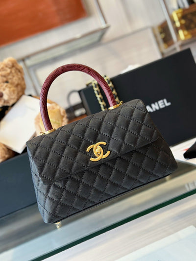 Chan*l handbag coco lock gold lizard skin black 24cm - image 5