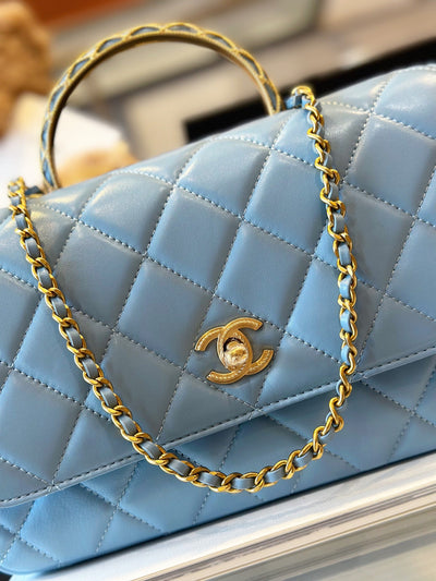 Chan*l coco mini handbag like auth blue smooth leather with lock gold 22x21cm - image 3