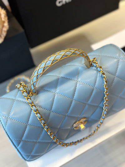 Chan*l coco mini handbag like auth blue smooth leather with lock gold 22x21cm - image 4