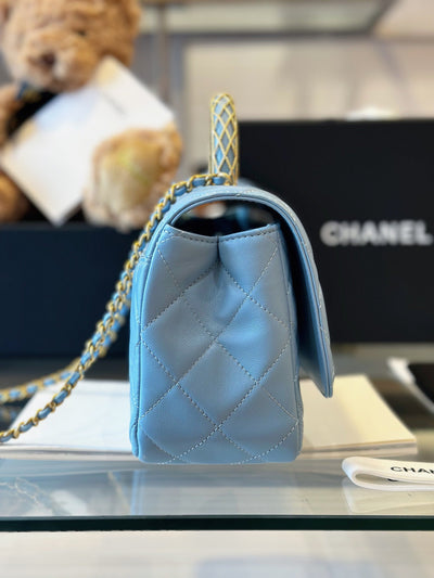 Chan*l coco mini handbag like auth blue smooth leather with lock gold 22x21cm - image 6