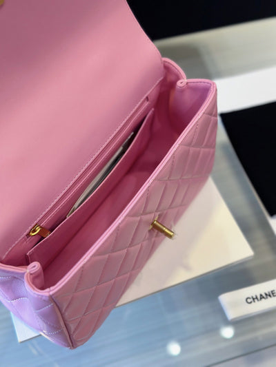 Chan*l coco mini handbags pink with lock gold 22x21cm - image 2