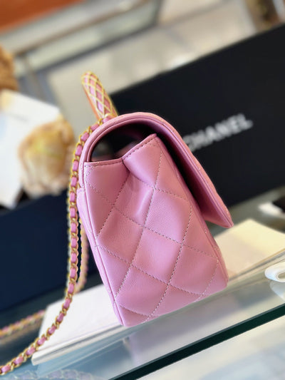 Chan*l coco mini handbags pink with lock gold 22x21cm - image 5