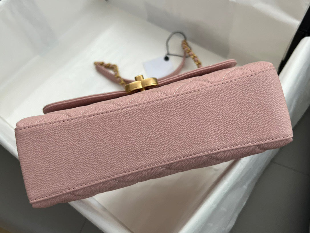 Chan*l handle like auth purple with lock gold handbags 19cm - image 2