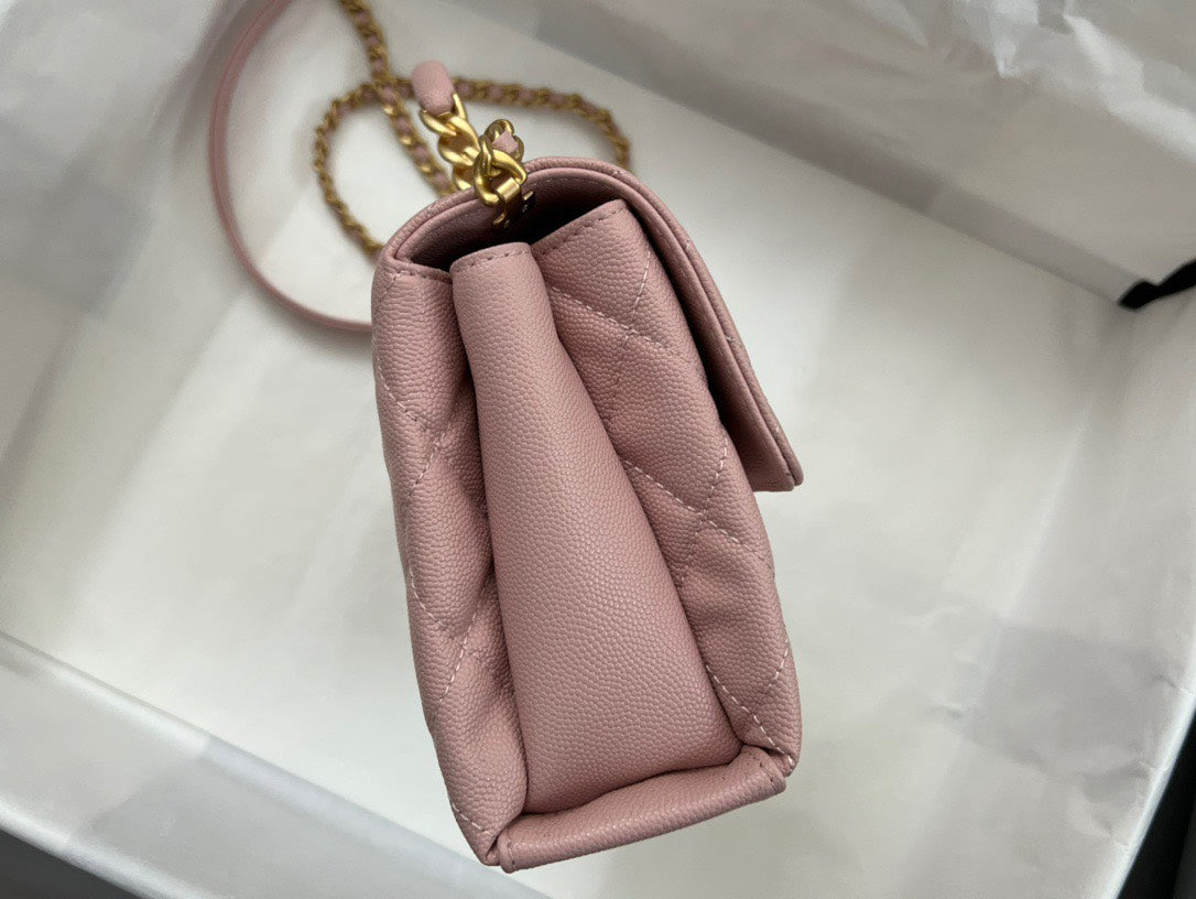 Chan*l handle like auth purple with lock gold handbags 19cm - image 3