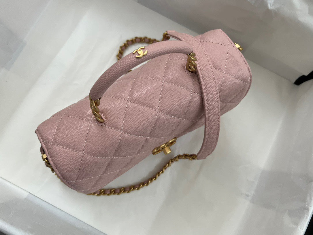 Chan*l handle like auth purple with lock gold handbags 19cm - image 4