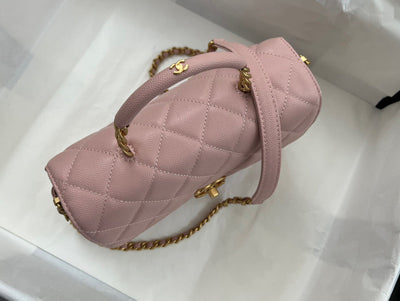 Chan*l handle like auth purple with lock gold handbags 19cm - image 4