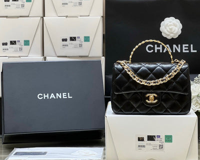 Chan*l mini rectangular flap with top handle black 20cm - image 2
