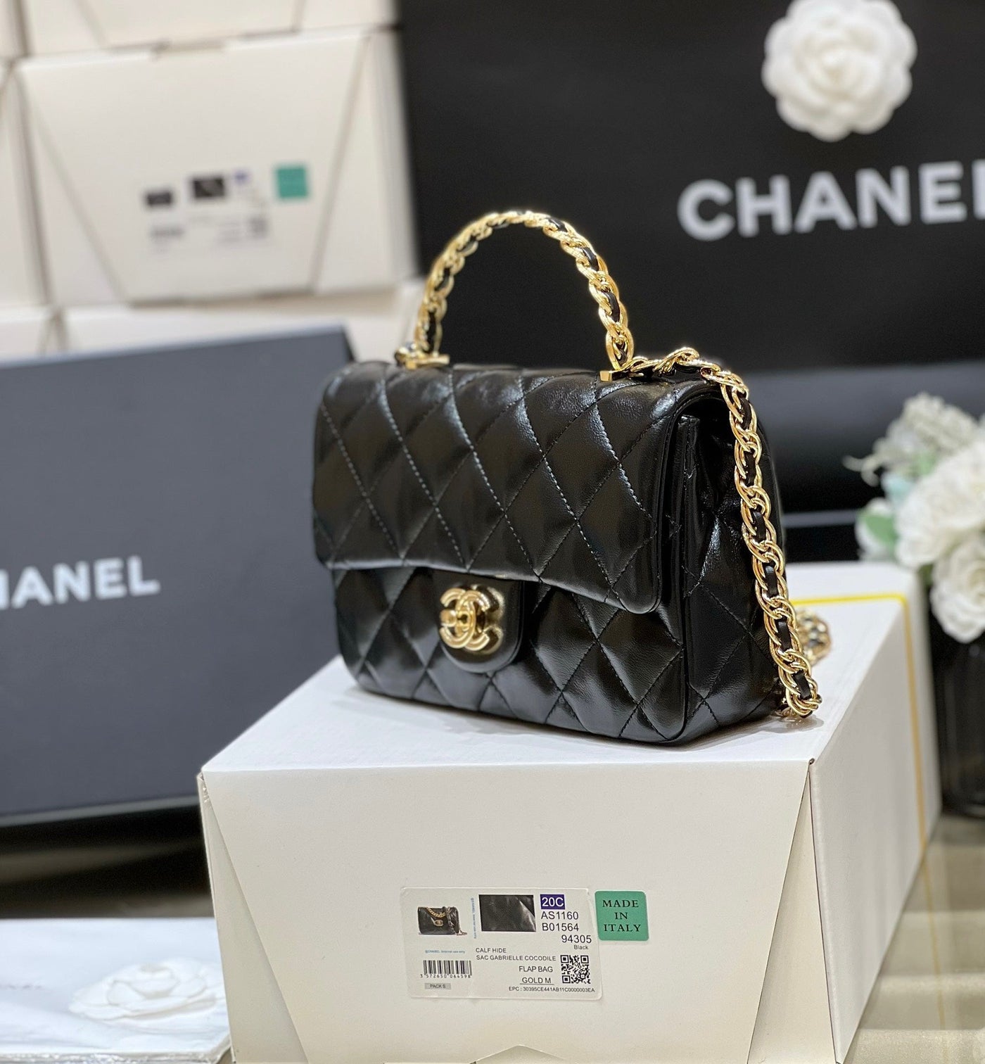 Chan*l mini rectangular flap with top handle black 20cm - image 3