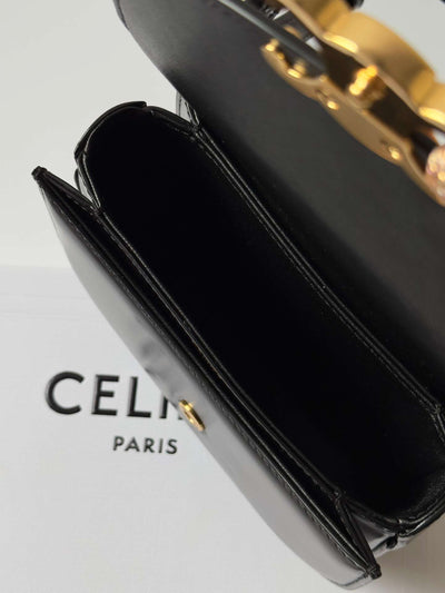 Cel*ne mini crossbody black leather strap gold lock 15.5x11cm - image 2