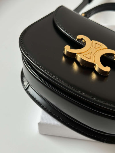Cel*ne mini crossbody black leather strap gold lock 15.5x11cm - image 3