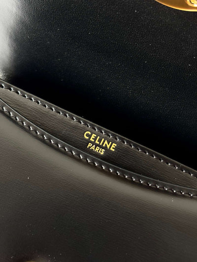 Cel*ne mini crossbody black leather strap gold lock 15.5x11cm - image 6