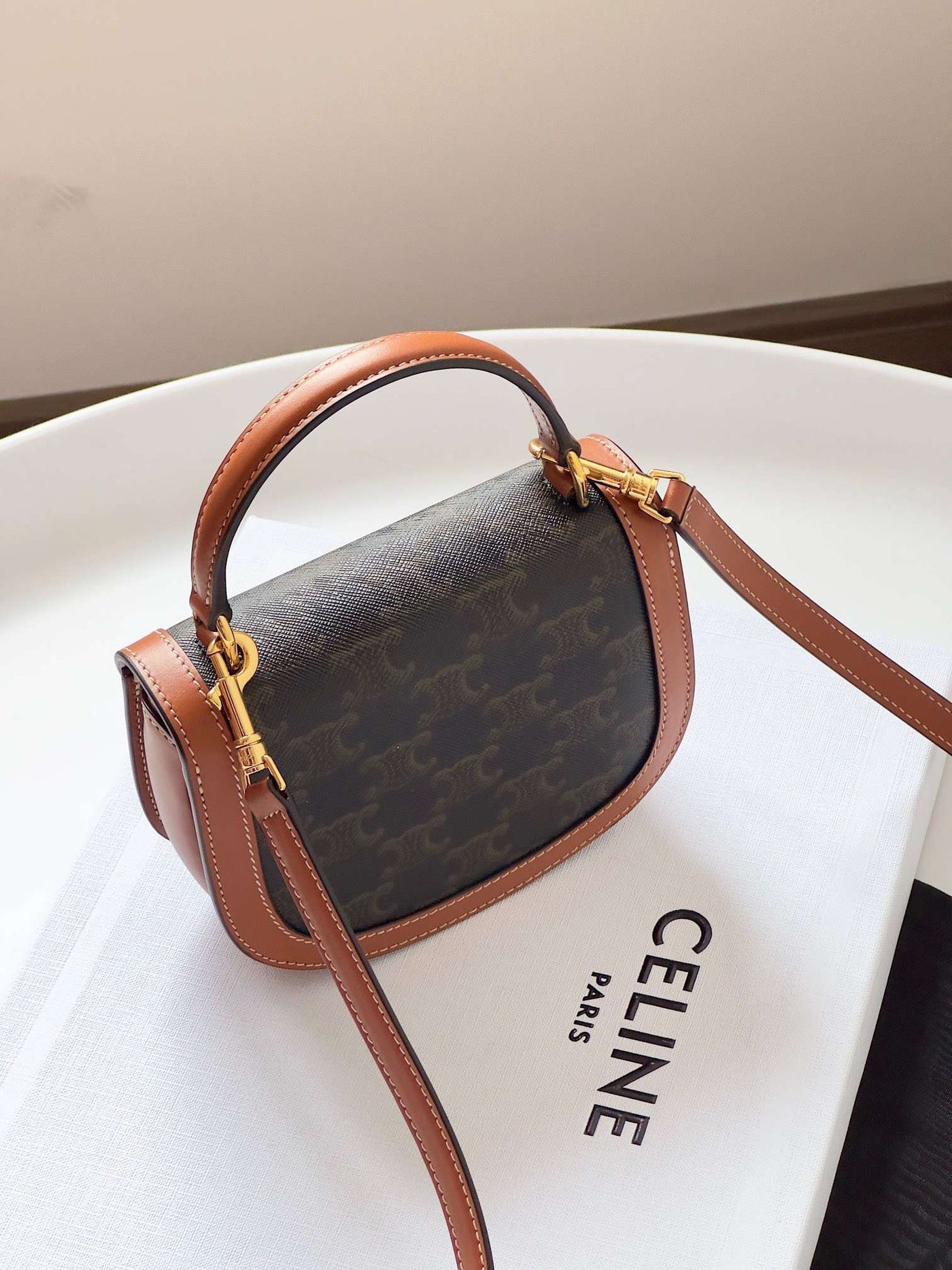 Cel*ne mini handle replica 11 crossbody handbag brown strap 15.5x11cm - image 2