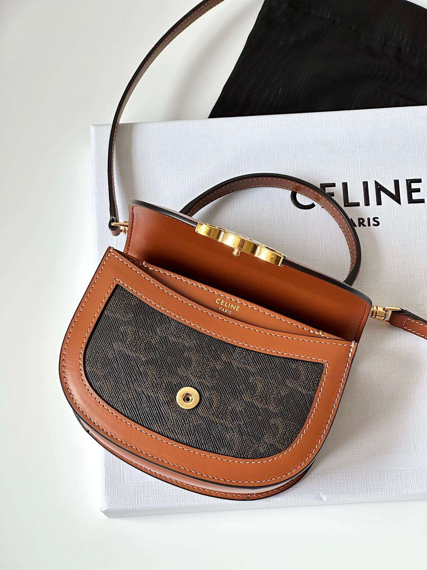 Cel*ne mini handle replica 11 crossbody handbag brown strap 15.5x11cm - image 5