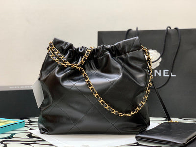 Chan*l 22 shiny calfskin shopping handbags black with wallet 22cm - image 4
