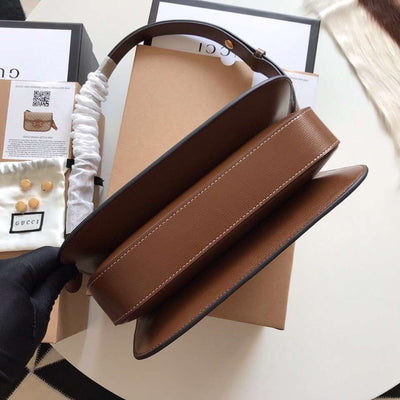 Guc*i 1955 horsebit replica bag 11 women’s brown smooth leather 25cm - image 2