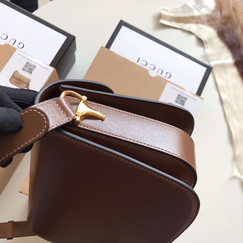 Guc*i 1955 horsebit replica bag 11 women’s brown smooth leather 25cm - image 3