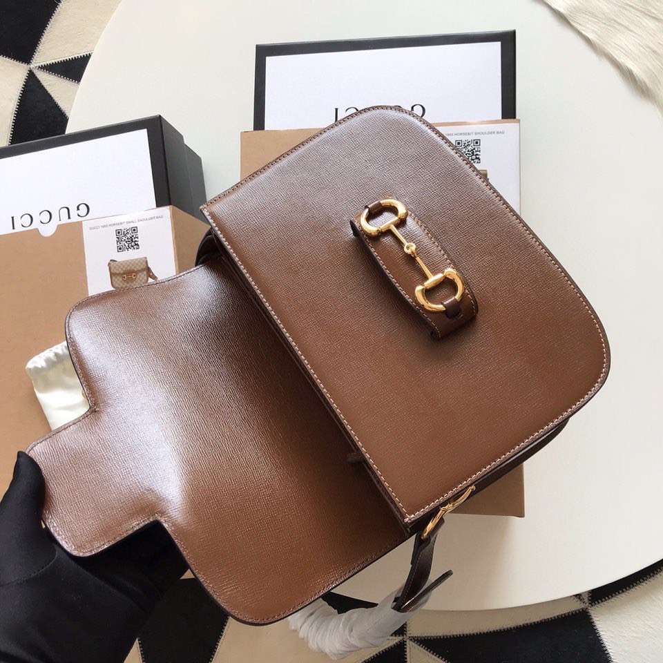 Guc*i 1955 horsebit replica bag 11 women’s brown smooth leather 25cm - image 4