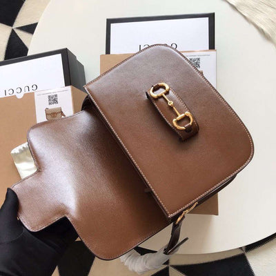 Guc*i 1955 horsebit replica bag 11 women’s brown smooth leather 25cm - image 4