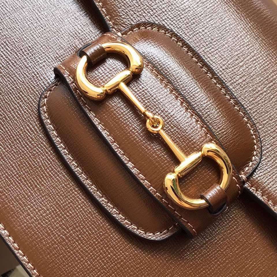Guc*i 1955 horsebit replica bag 11 women’s brown smooth leather 25cm - image 5