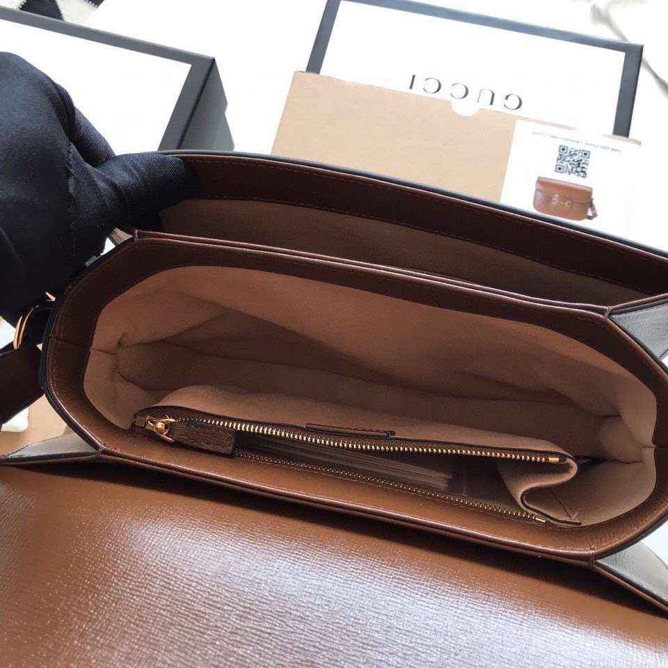 Guc*i 1955 horsebit replica bag 11 women’s brown smooth leather 25cm - image 7