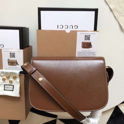 Guc*i 1955 horsebit replica bag 11 women’s brown smooth leather 25cm - image 8