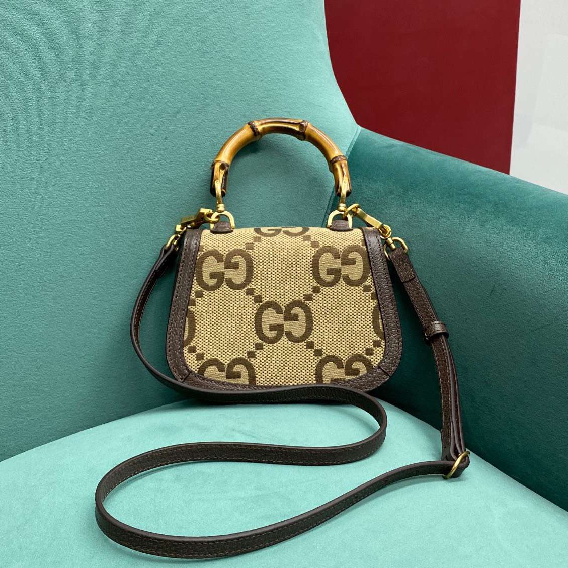 Guc*i bamboo strap bag with high quality brand logo pattern 17cm - image 8